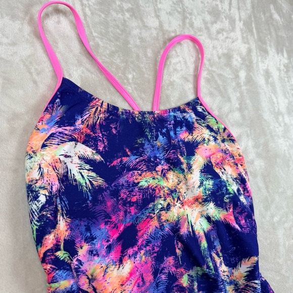 TYR One Piece Swimsuit Multicolor Tropical Print Pink Straps XL fits M/L - Picture 3 of 8